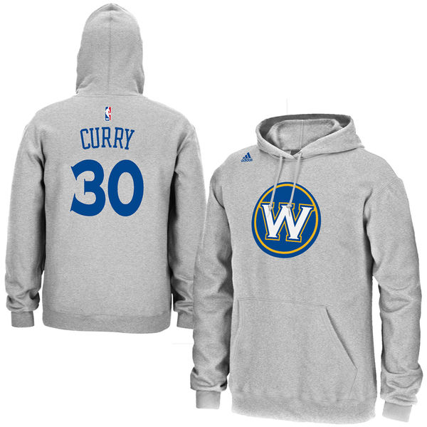 Men's Golden State Warriors 30 Stephen Curry Gray Name & Number Pullover Hoodie