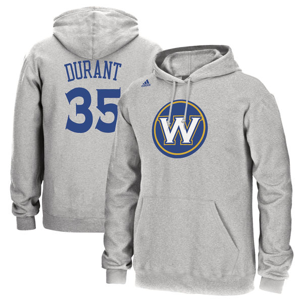Men's Golden State Warriors 35 Kevin Durant Heathered Gray Name & Number Pullover Hoodie