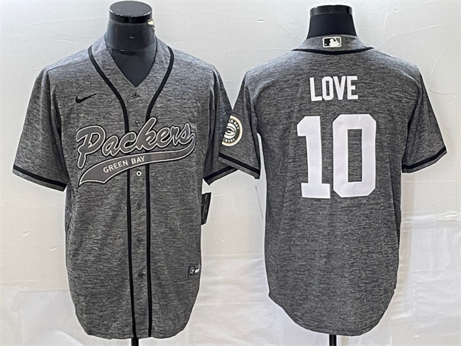 Men's Green Bay Packers #10 Jordan Love Gray Cool Base Stitched Baseball Jersey