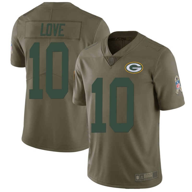 Men's Green Bay Packers #10 Jordan Love Green Limited 2017 Salute to Service Jersey