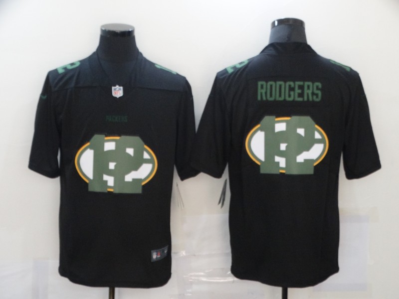 Men's Green Bay Packers #12 Aaron Rodgers Black 2020 Shadow Logo Vapor Untouchable Stitched NFL Nike Limited Jersey