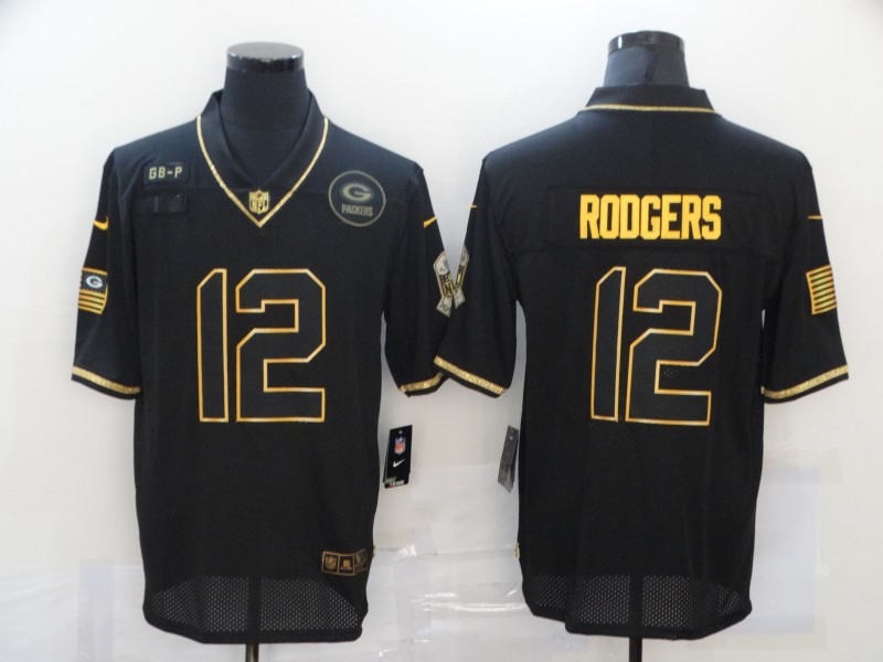 Men's Green Bay Packers #12 Aaron Rodgers Black Gold 2020 Salute To Service Stitched NFL Nike Limited Jersey