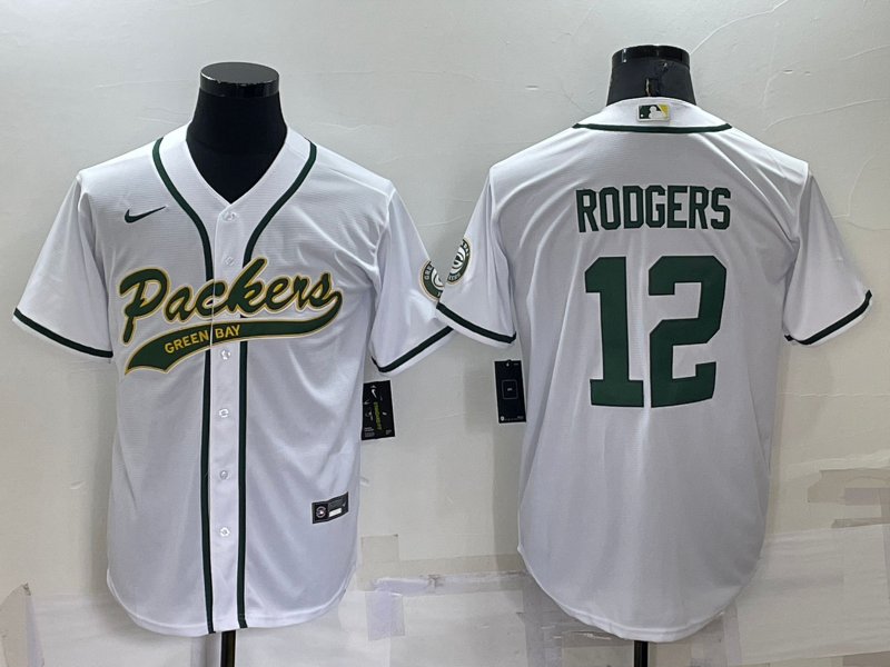 Men's Green Bay Packers #12 Aaron Rodgers White Stitched MLB Cool Base Nike Baseball Jersey
