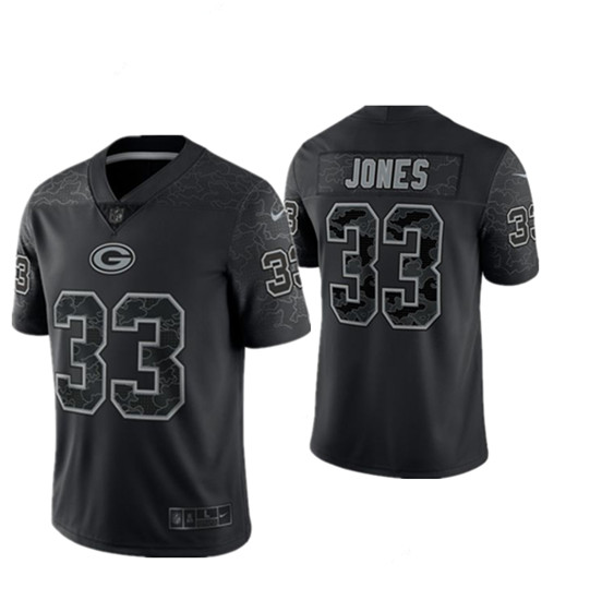 Men's Green Bay Packers #33 Aaron Jones Black Reflective Limited Stitched Football Jersey