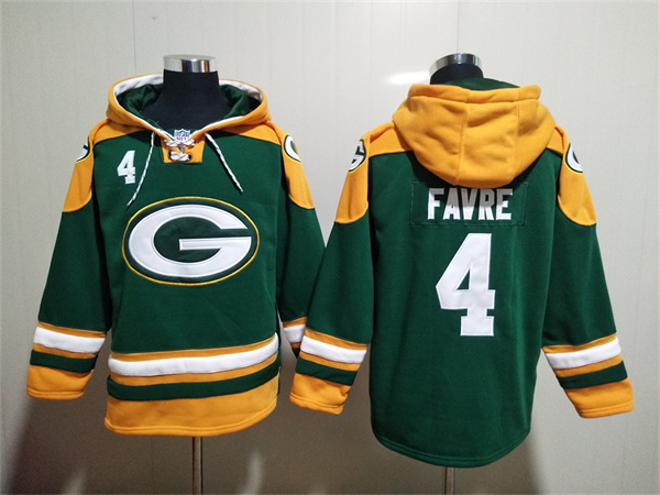 Men's Green Bay Packers #4 Brett Favre Green Lace-Up Pullover Hoodie