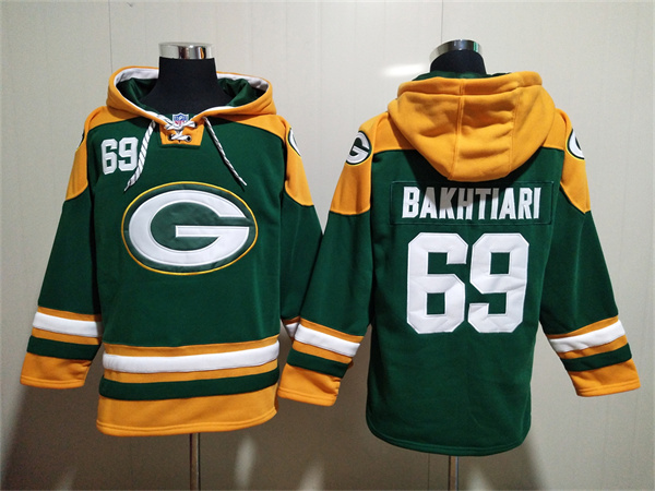 Men's Green Bay Packers #69 David Bakhtiari Green Lace-Up Pullover Hoodie