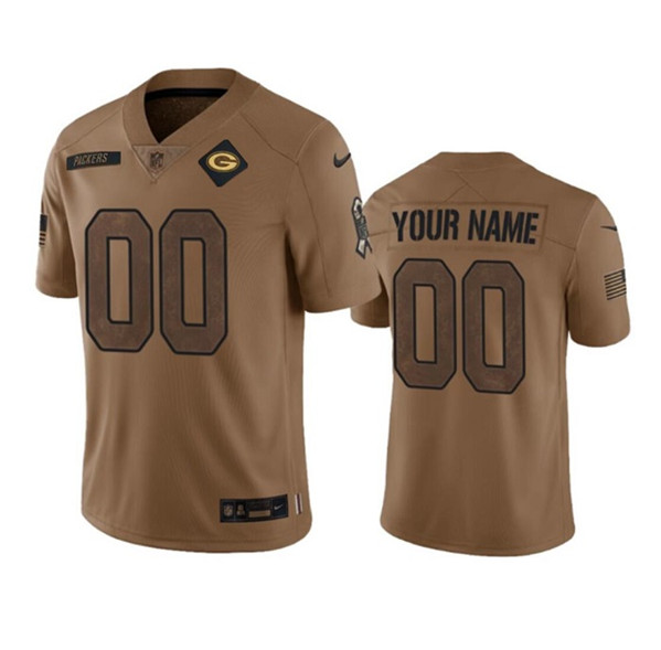 Men's Green Bay Packers Active Player Custom Brown 2023 Salute To Service Limited Stitched Jersey