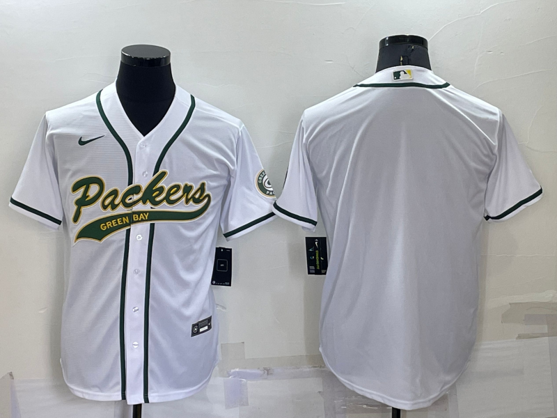 Men's Green Bay Packers Blank White Stitched MLB Cool Base Nike Baseball Jersey