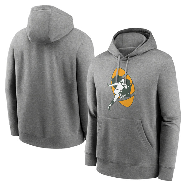 Men's Green Bay Packers Heather Gray Primary Logo Long Sleeve Hoodie T-Shirt
