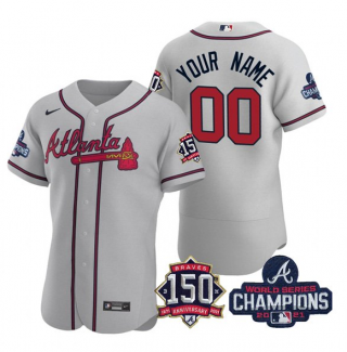 Men's Grey Atlanta Braves ACTIVE PLAYER Custom 2021 World Series Champions With 150th Anniversary Flex Base Stitched Jersey
