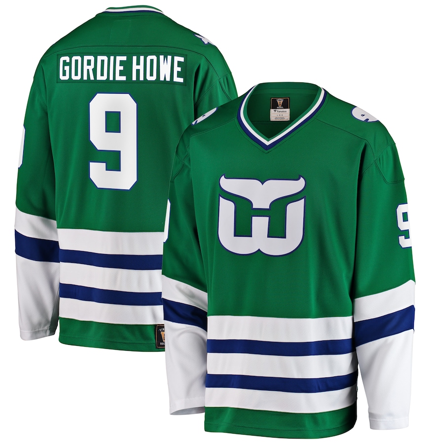 Men's Hartford Whalers #9 Gordie Howe Fanatics Branded Green Premier Breakaway Retired Player Jersey