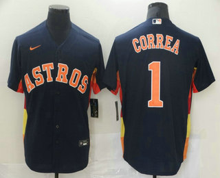 Men's Houston Astros #1 Carlos Correa Navy Blue Stitched MLB Cool Base Nike Jersey