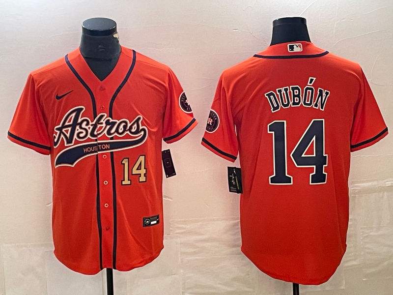 Men's Houston Astros #14 Mauricio Dubon Number Orange With Patch Cool Base Stitched Baseball Jersey