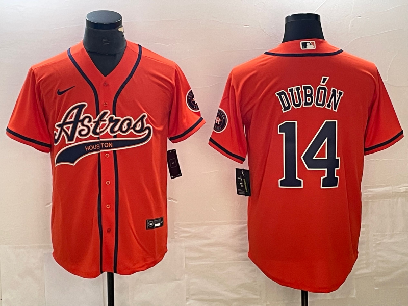 Men's Houston Astros #14 Mauricio Dubon Orange With Patch Cool Base Stitched Baseball Jersey
