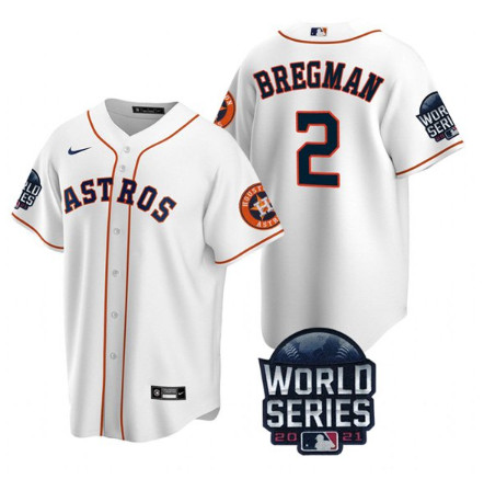 Men's Houston Astros #2 Alex Bregman 2021 White World Series Cool Base Stitched Baseball Jersey