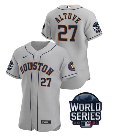Men's Houston Astros #27 Jose Altuve 2021 Grey World Series Flex Base Stitched Baseball Jersey