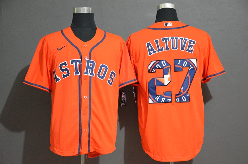 Men's Houston Astros #27 Jose Altuve Orange Team Logo Stitched MLB Cool Base Nike Jersey