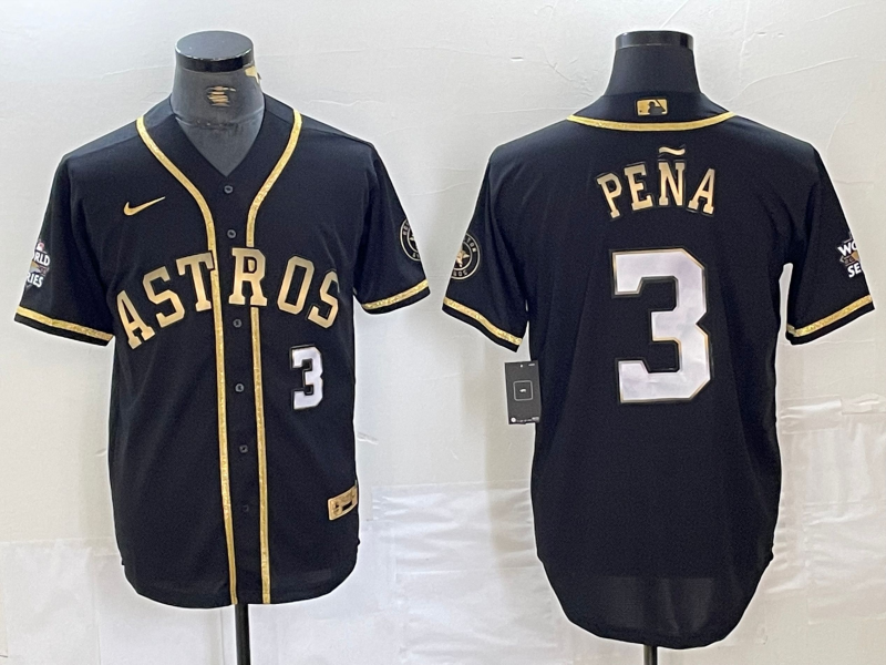 Men's Houston Astros #3 Jeremy Pena Black Gold Player Number Cool Base Jersey