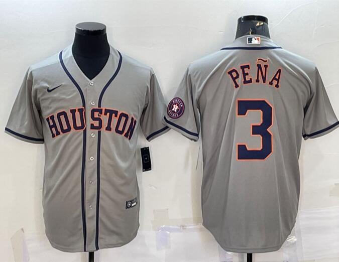 Men's Houston Astros #3 Jeremy Pena Grey With Patch Cool Base Stitched Jersey