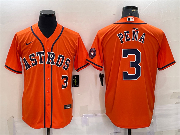 Men's Houston Astros #3 Jeremy Pena Orange With Patch Cool Base Stitched Jersey
