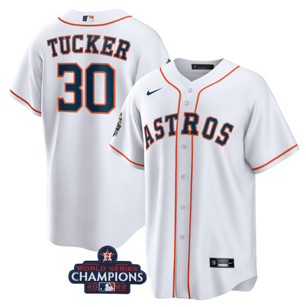 Men's Houston Astros #30 Kyle Tucker White 2022 World Series Home Stitched Baseball Jersey