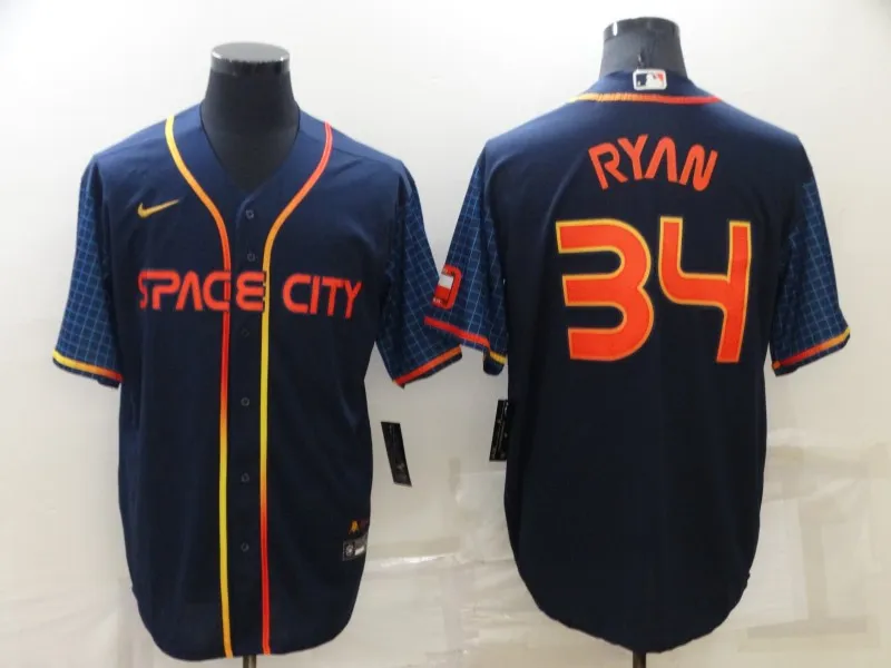 Men's Houston Astros #34 Nolan Ryan 2022 Navy Blue City Connect Cool Base Stitched Jersey