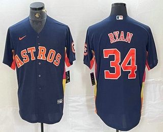 Men's Houston Astros #34 Nolan Ryan Navy Blue Team Logo Stitched MLB Cool Base Nike Jersey