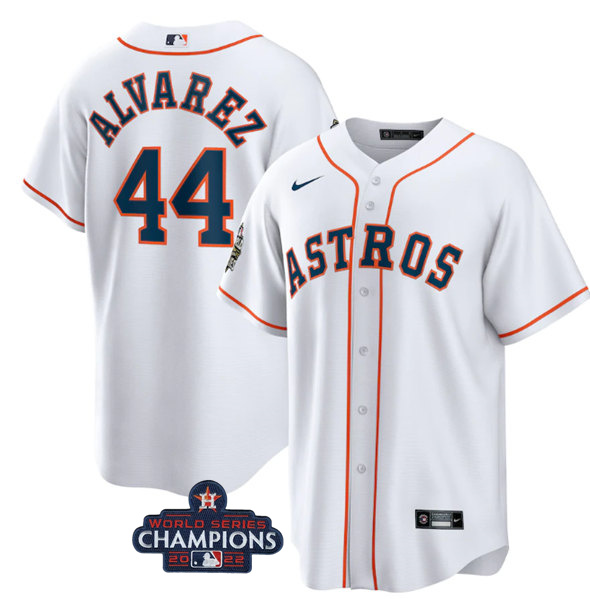 Men's Houston Astros #44 Yordan Alvarez White 2022 World Series Home Stitched Baseball Jersey