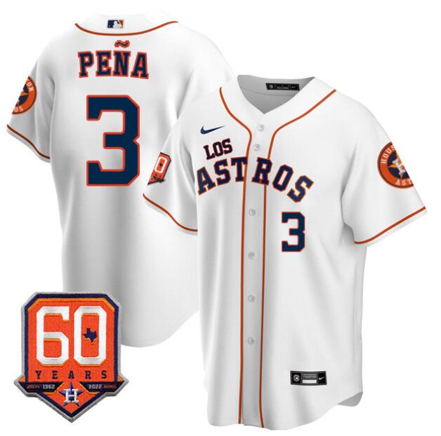Men's Houston Astros #3 Jeremy Pena White “Los Astros” Hispanic Heritage Jersey w 60th Anniversary Patch – All Stitched