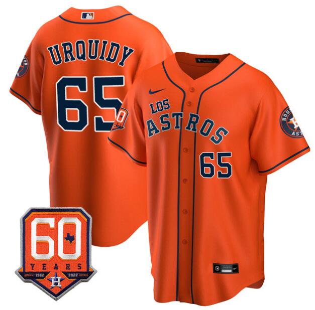 Men's Houston Astros #65 Jose Urquidy Orange “Los Astros” Hispanic Heritage Jersey w 60th Anniversary Patch – All Stitched