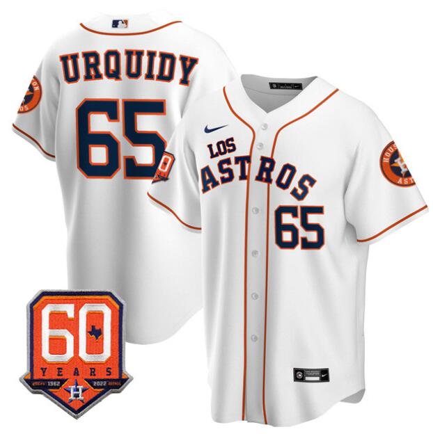Men's Houston Astros #65 Jose Urquidy White “Los Astros” Hispanic Heritage Jersey w 60th Anniversary Patch – All Stitched