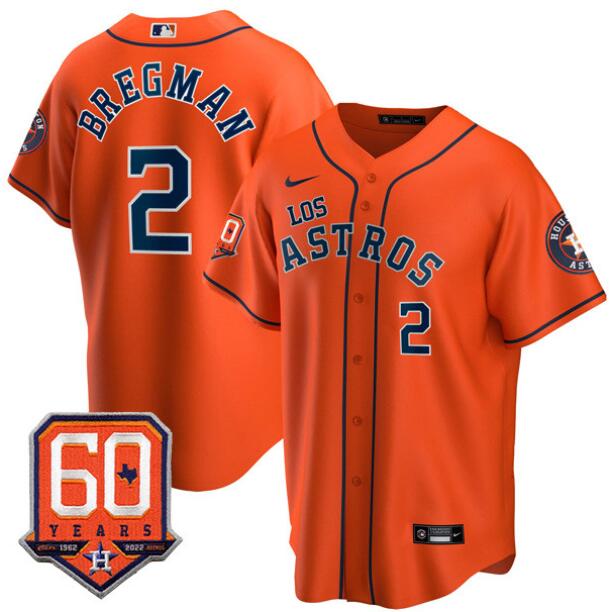 Men's Houston Astros #2 Alex Bregman “Los Astros” Orange Hispanic Heritage Jersey w 60th Anniversary Patch – All Stitched