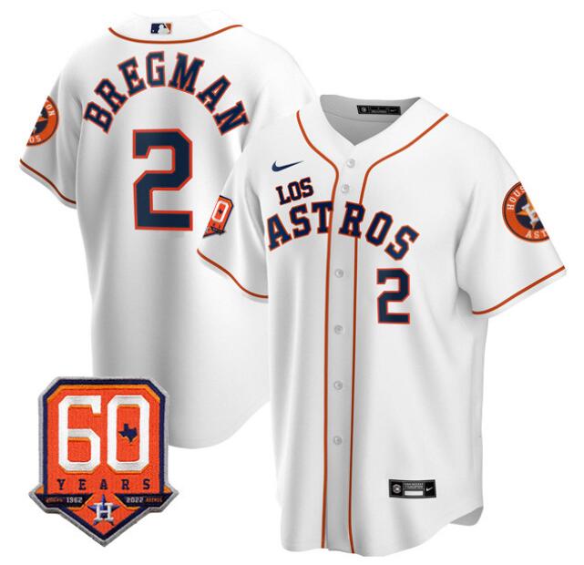 Men's Houston Astros #2 Alex Bregman White “Los Astros” Hispanic Heritage Jersey w 60th Anniversary Patch – All Stitched