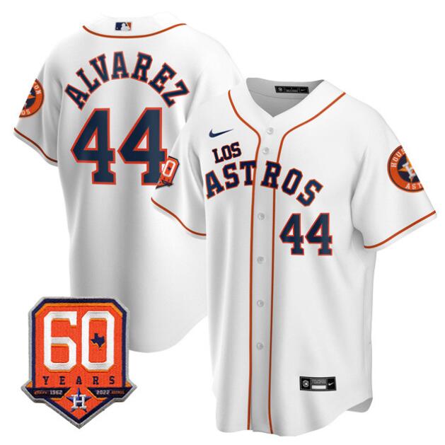 Men's Houston Astros #44 White “Los Astros” Hispanic Heritage Jersey w 60th Anniversary Patch – All Stitched