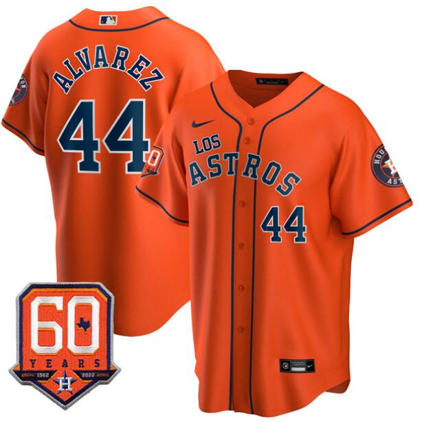 Men's Houston Astros #44 Yordan Alvarez Orange “Los Astros” Hispanic Heritage Jersey w 60th Anniversary Patch – All Stitched