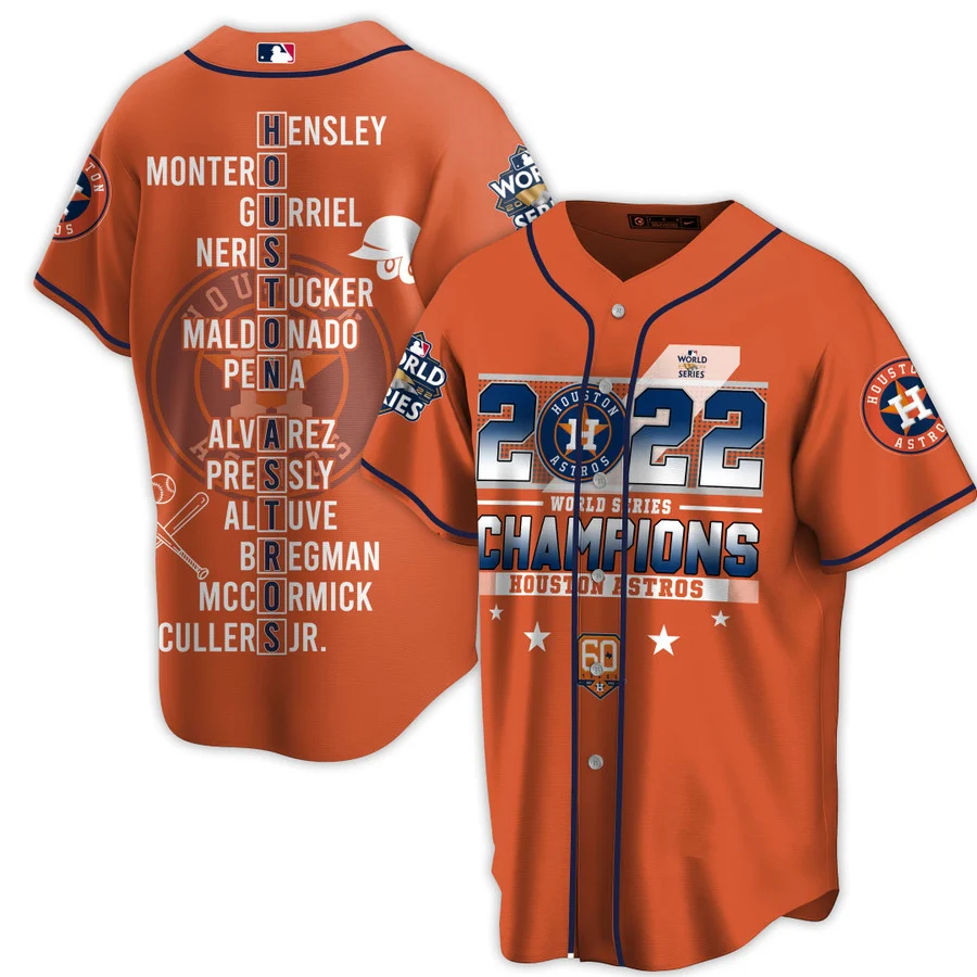 Men's Houston Astros 2022 Champions custom 3D All Over Printed Baseball Personalized Orange Jersey
