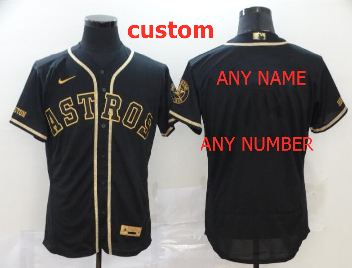 Men's Houston Astros Custom Black Gold Stitched MLB Flex Base Nike Jersey