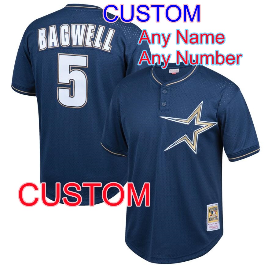Men's Houston Astros Custom Mitchell & Ness Cooperstown 1997 Mesh Batting Practice Navy Jersey