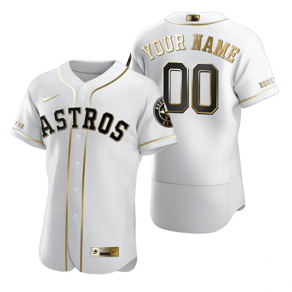 Men's Houston Astros Custom Nike White Stitched MLB Flex Base Golden Edition Jersey