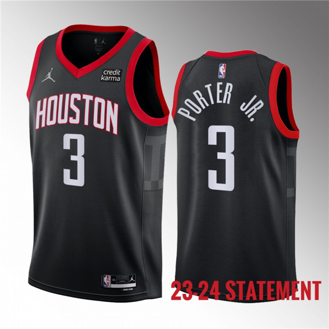 Men's Houston Rockets #3 Kevin Porter Jr. Black 2023 Statement Edition Stitched Basketball Jersey