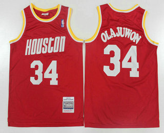 Men's Houston Rockets #34 Hakeem Olajuwon 1993-94 Red Hardwood Classics Soul Swingman Throwback Jersey