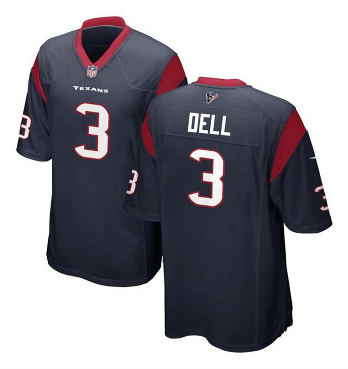 Men's Houston Texans #3 Tank Dell Navy Stitched Game Football Jersey