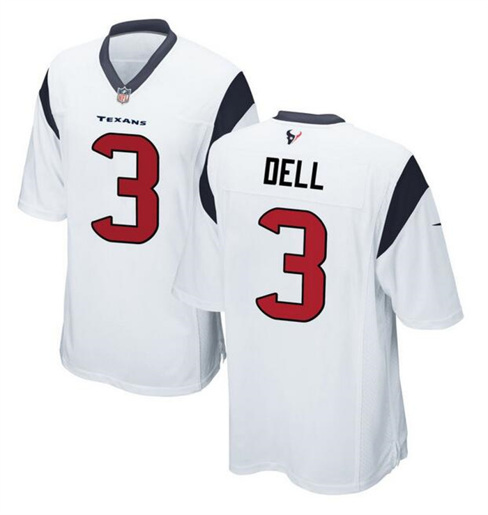 Men's Houston Texans #3 Tank Dell White Stitched Game Football Jersey