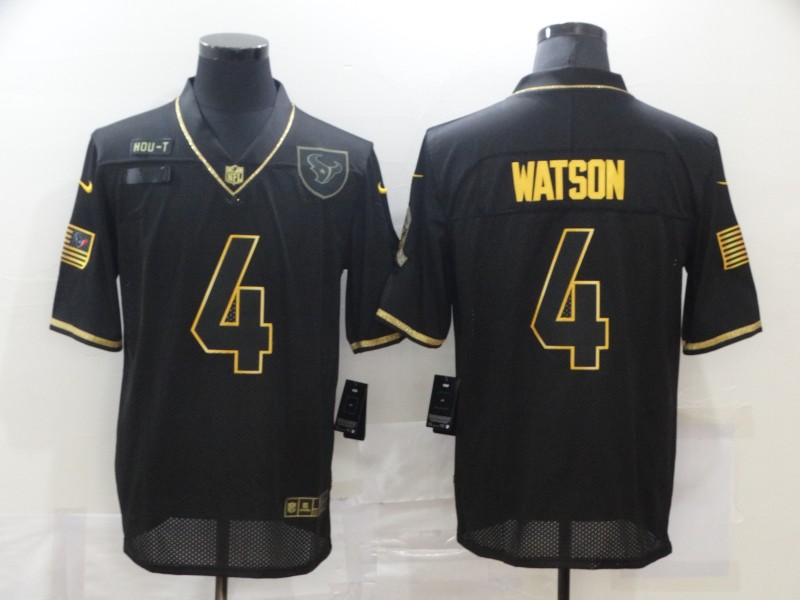 Men's Houston Texans #4 Deshaun Watson Black Gold 2020 Salute To Service Stitched NFL Nike Limited Jersey