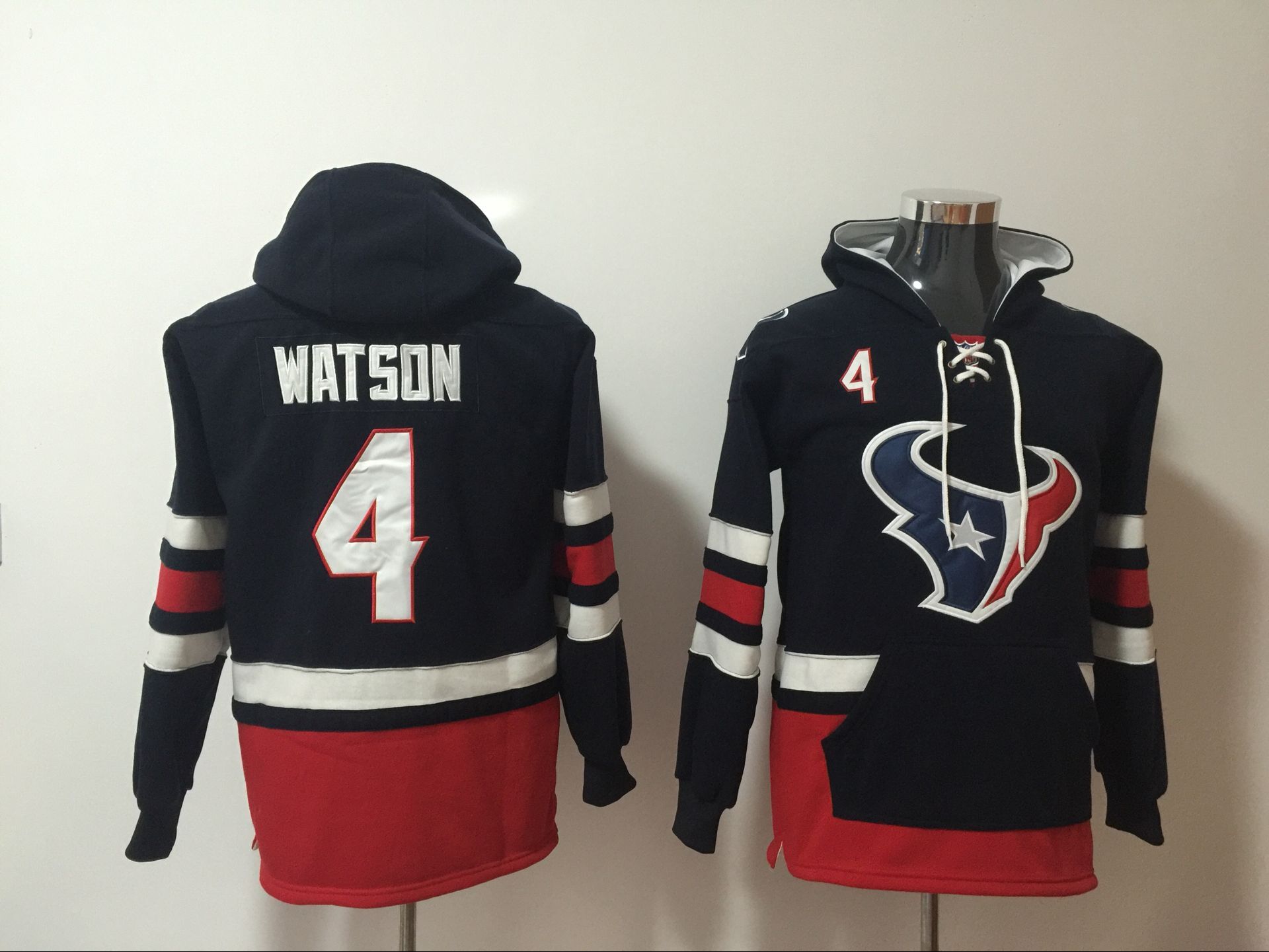 Men's Houston Texans #4 Deshaun Watson NEW Navy Blue Pocket Stitched NFL Pullover Hoodie