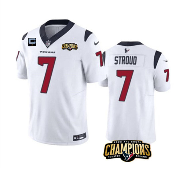 Men's Houston Texans #7 C.J. Stroud White 2023 F.U.S.E. AFC South Champions Patch And 1-Star C Patch Vapor Untouchable Limited Football Stitched Jersey