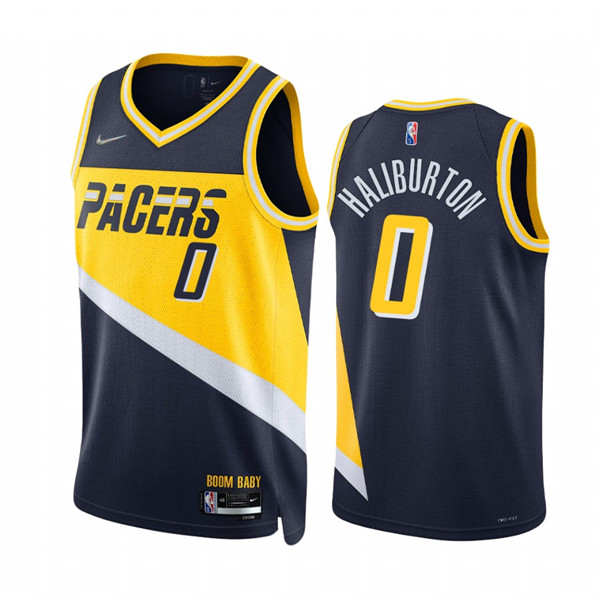 Men's Indiana Pacers #0 Tyrese Haliburton 2021-22 Navy City Edition 75th Anniversary Stitched Basketball Jersey