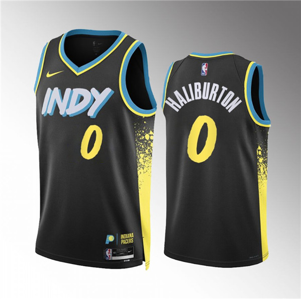 Men's Indiana Pacers #0 Tyrese Haliburton Black 2023-24 City Edition Stitched Basketball Jersey