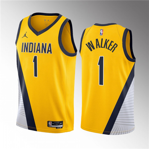 Men's Indiana Pacers #1 Jarace Walker Yellow 2023 Draft Statement Edition Stitched Basketball Jersey