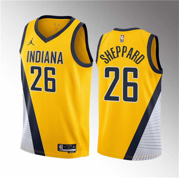 Men's Indiana Pacers #26 Ben Sheppard Yellow 2023 Draft Statement Edition Stitched Basketball Jersey